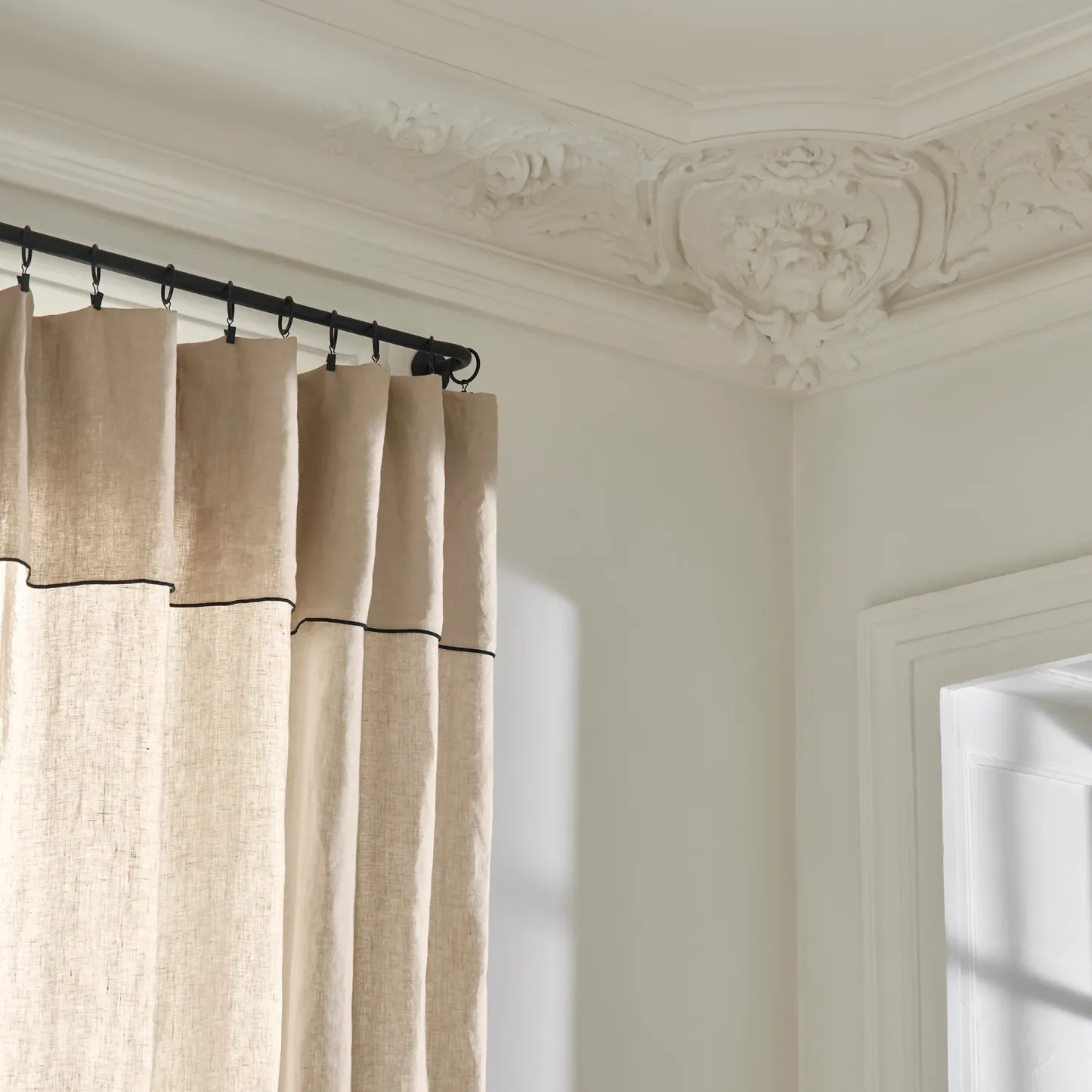 Carlina Sheer Washed Linen Curtain, Black Edged for a Refined Look