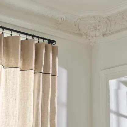 Carlina Sheer Washed Linen Curtain, Black Edged for a Refined Look