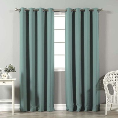 Jacquard Room Darkening Curtains in Volcano Lake Green Set Of 2 - (P191)
