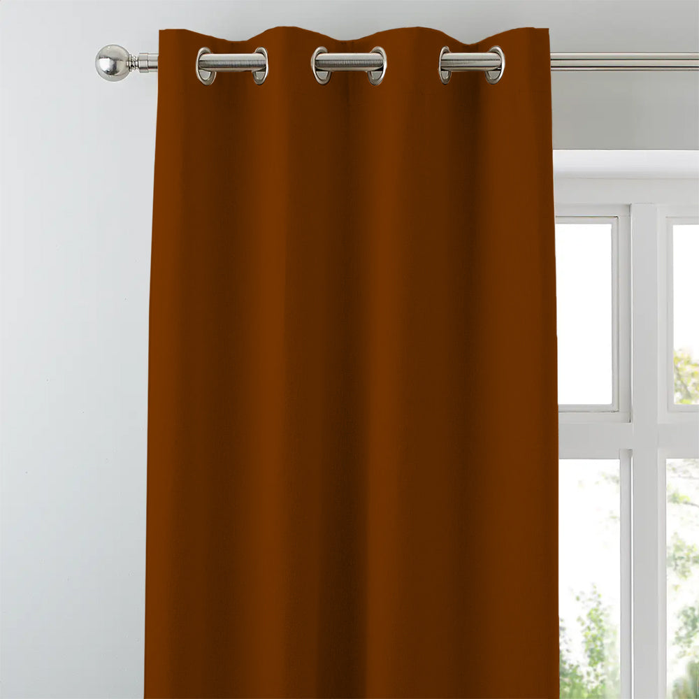 Jacquard Room Darkening Curtains in Clay Brown Set Of 2 - (P194)