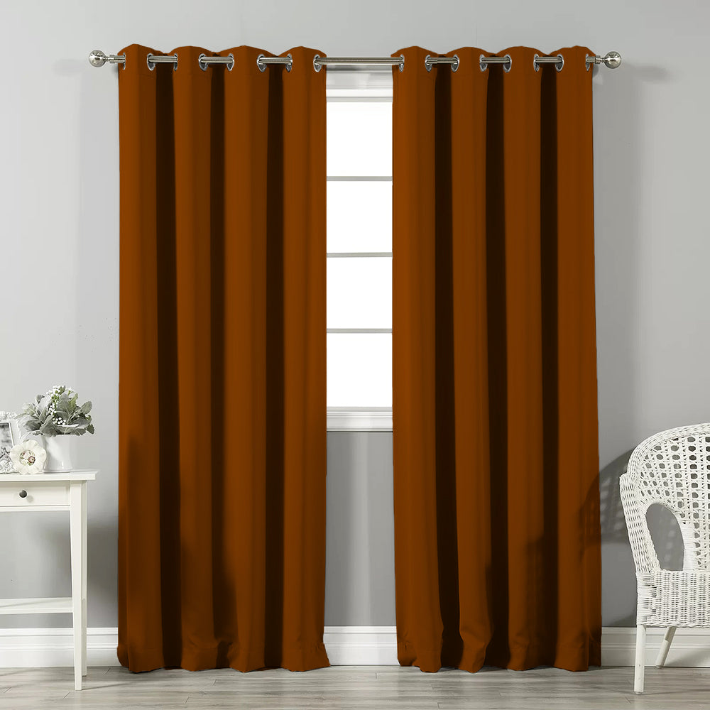 Jacquard Room Darkening Curtains in Clay Brown Set Of 2 - (P194)