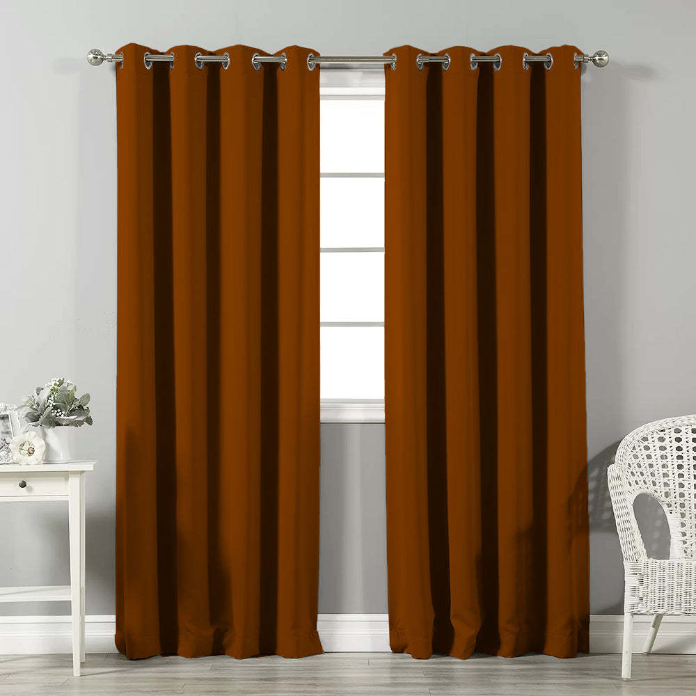 Jacquard Room Darkening Curtains in Clay Brown Set Of 2 - (P194)