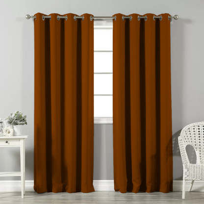 Jacquard Room Darkening Curtains in Clay Brown Set Of 2 - (P194)