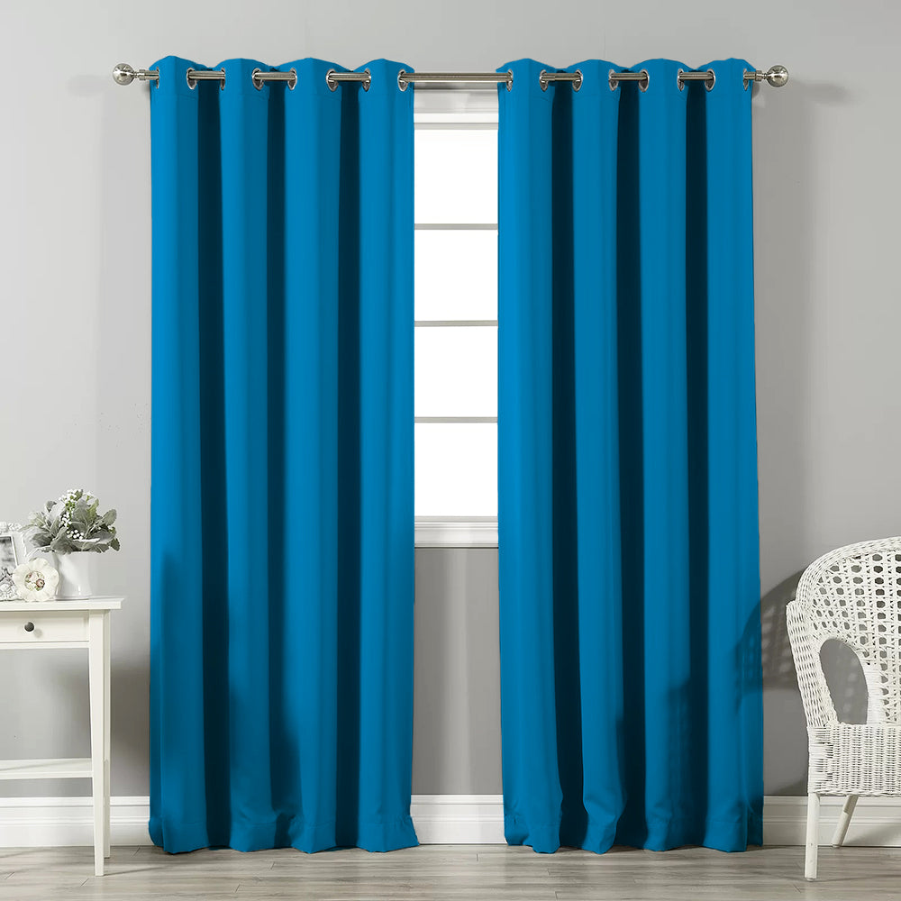 Jacquard Room Darkening Curtains in Arabian Blue Set Of 2 - (P196)