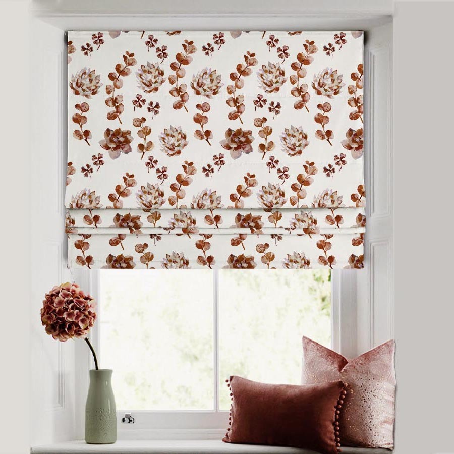 Dazzling Dahlias Floral Brown Satin Roman Blind (DS19B)