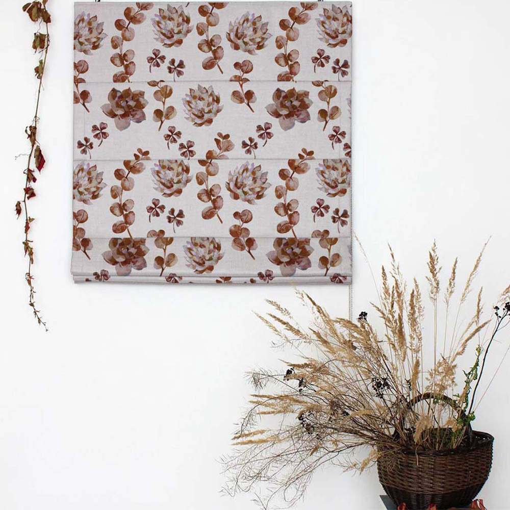 Dazzling Dahlias Floral Brown Satin Roman Blind (DS19B)