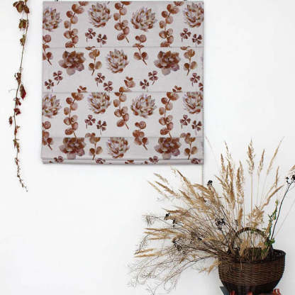Dazzling Dahlias Floral Brown Satin Roman Blind (DS19B)