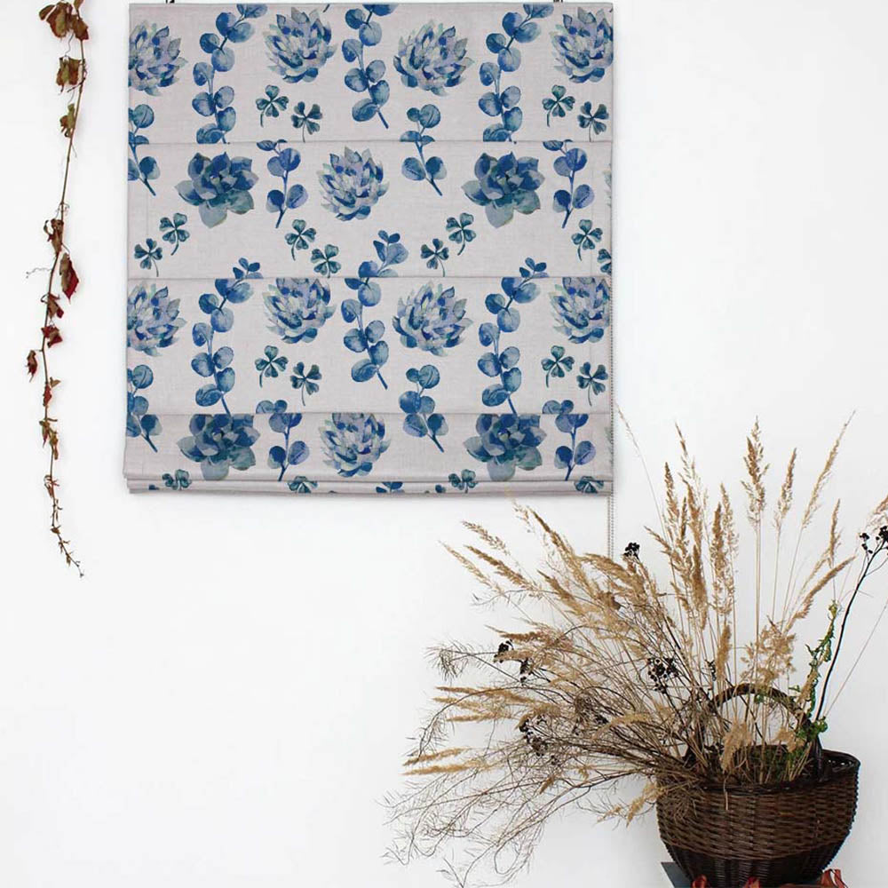 Dazzling Dahlias Floral Blue Satin Roman Blind (DS19C)