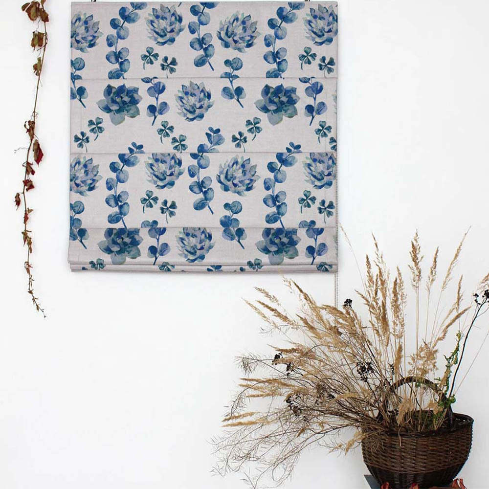 Dazzling Dahlias Floral Blue Satin Roman Blind (DS19C)