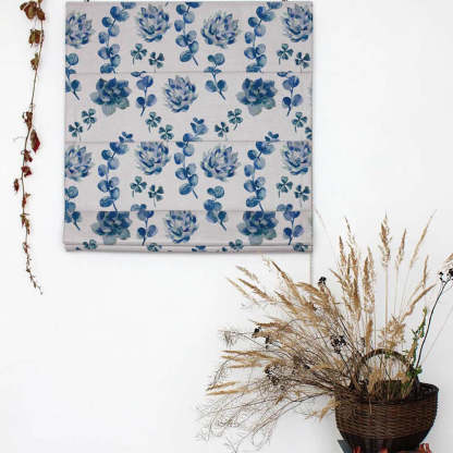 Dazzling Dahlias Floral Blue Satin Roman Blind (DS19C)