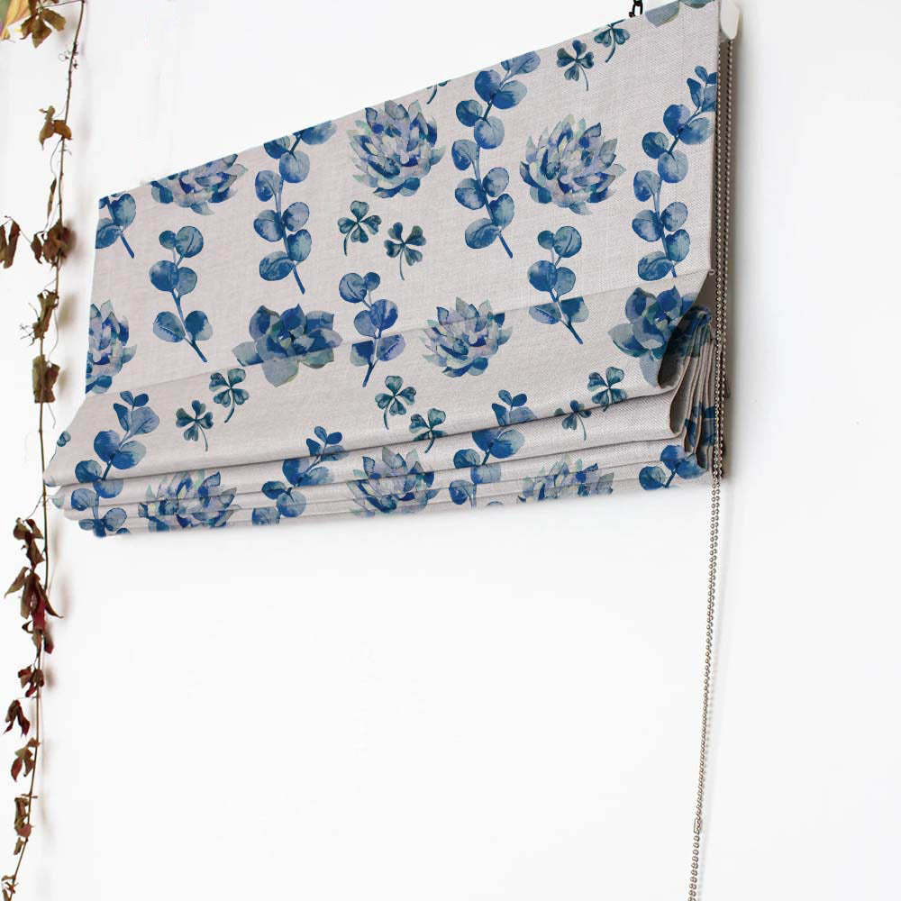 Dazzling Dahlias Floral Blue Satin Roman Blind (DS19C)