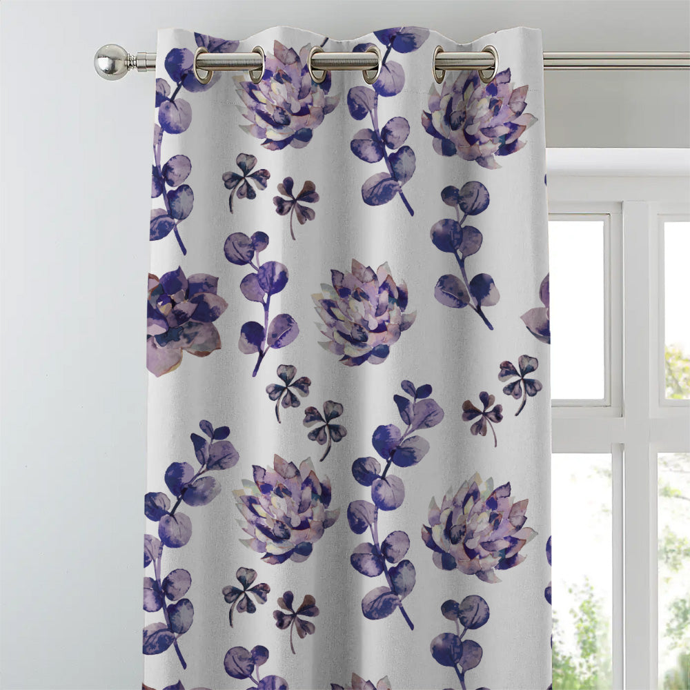 Dazzling Dahlias Floral Purple Heavy Satin Blackout curtains Set Of 2 - (DS19D)