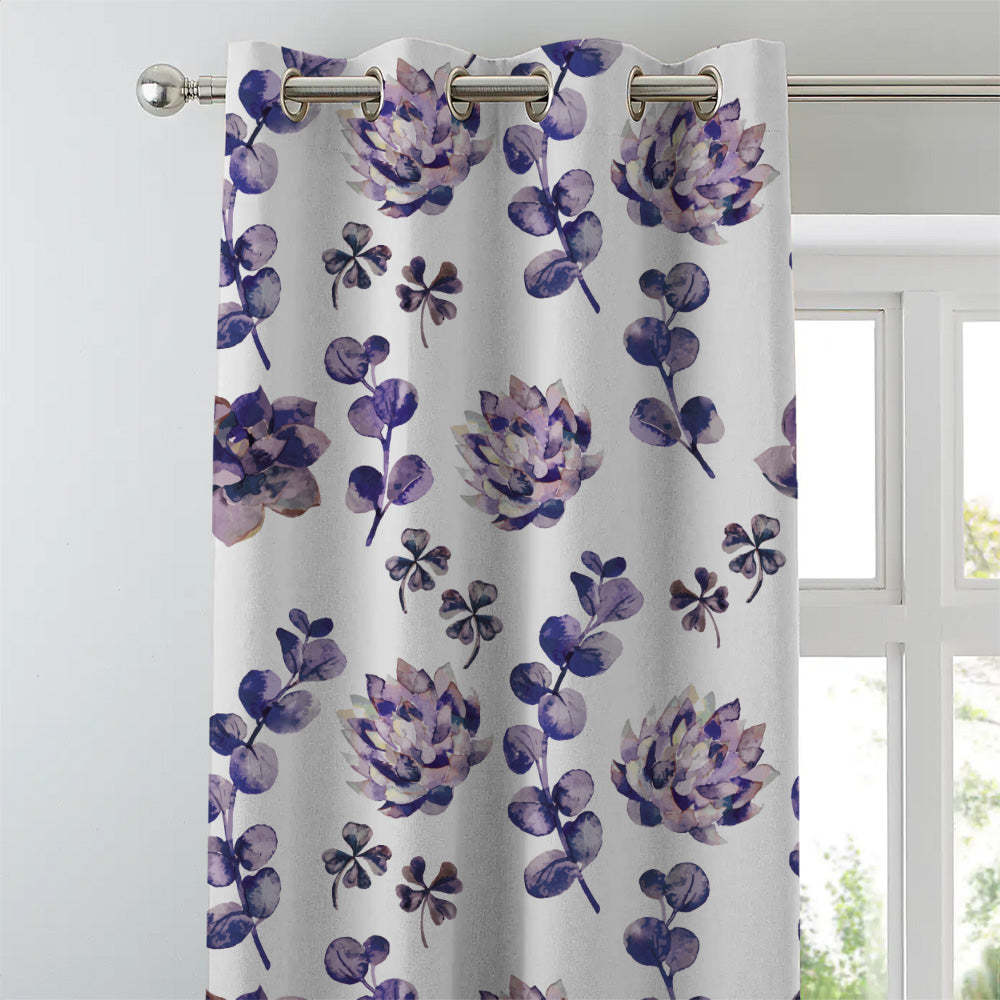 Dazzling Dahlias Floral Purple Heavy Satin Blackout curtains Set Of 2 - (DS19D)