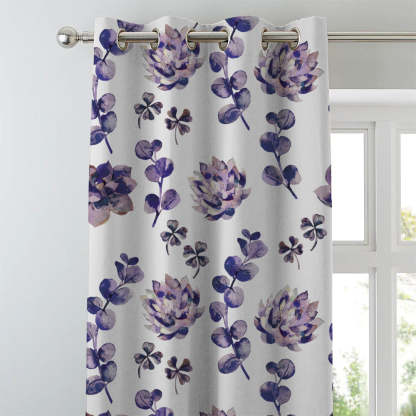 Dazzling Dahlias Floral Purple Heavy Satin Blackout curtains Set Of 2 - (DS19D)
