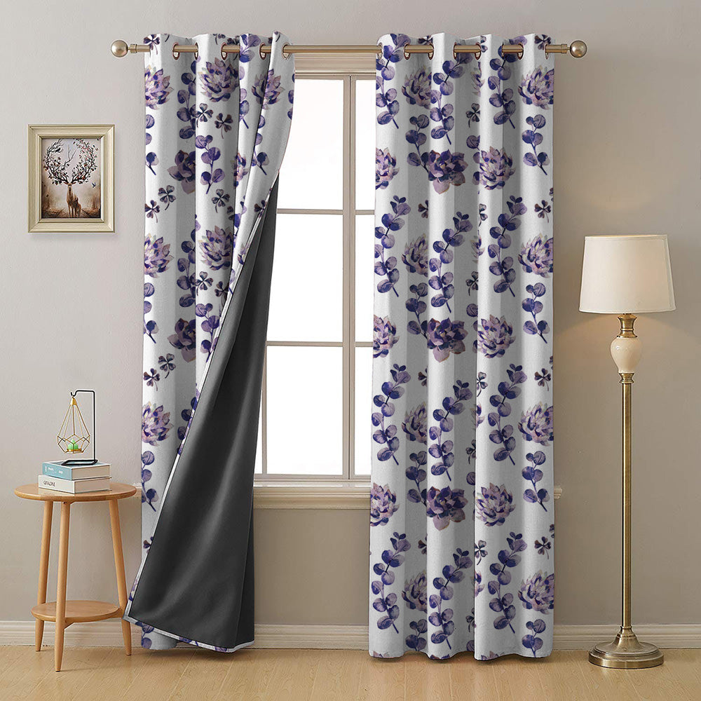 Dazzling Dahlias Floral Purple Heavy Satin Blackout curtains Set Of 2 - (DS19D)