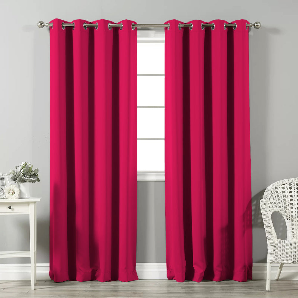 Jacquard Room Darkening Curtains in Ruby Red Set Of 2 - (P205)