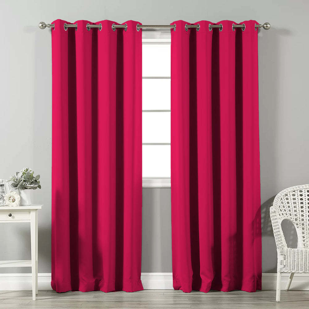 Jacquard Room Darkening Curtains in Ruby Red Set Of 2 - (P205)