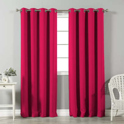 Jacquard Room Darkening Curtains in Ruby Red Set Of 2 - (P205)