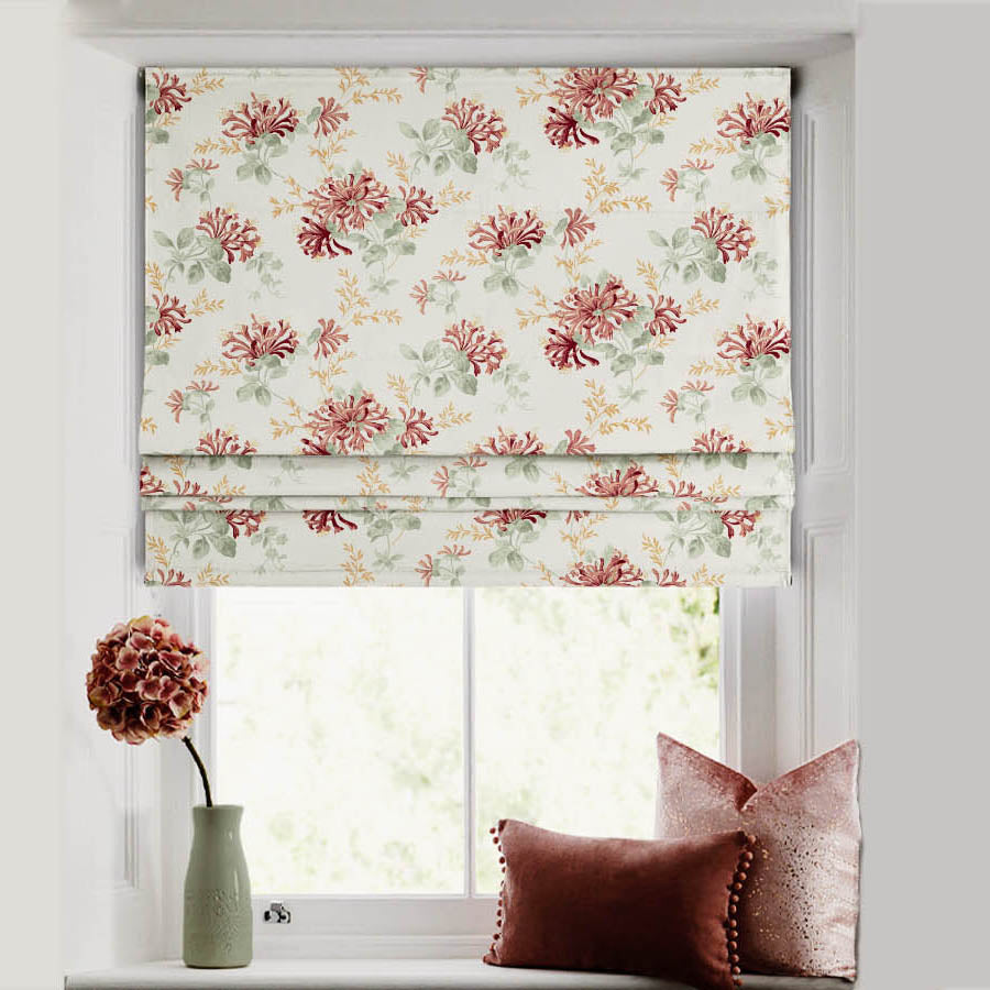 Feral Florals Floral Red Satin Roman Blind (DS206A)