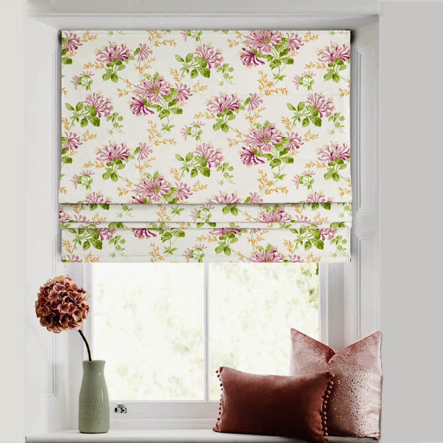 Feral Florals Floral Pink Satin Roman Blind (DS206C)