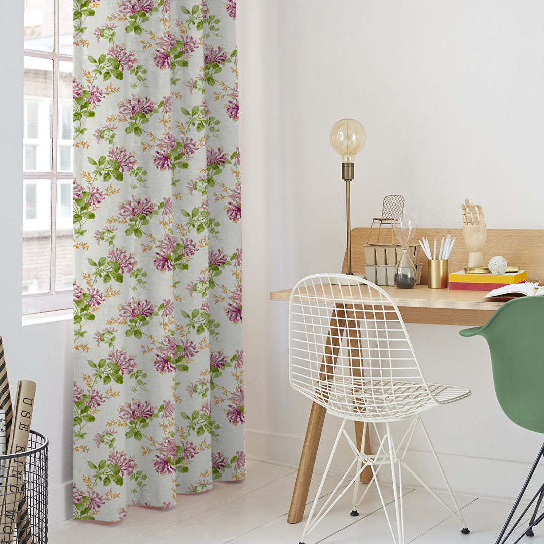 Feral Florals Floral Pink Heavy Satin Room Darkening Curtains Set Of 2 - (DS206C)