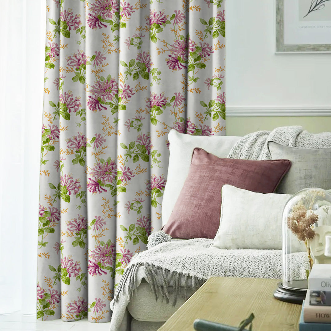 Feral Florals Floral Pink Heavy Satin Room Darkening Curtains Set Of 2 - (DS206C)