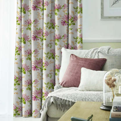 Feral Florals Floral Pink Heavy Satin Room Darkening Curtains Set Of 2 - (DS206C)