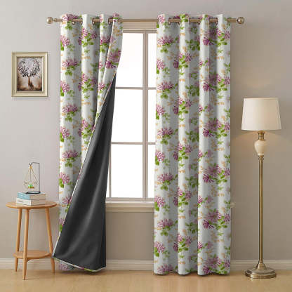 Feral Florals Floral Pink Heavy Satin Room Darkening Curtains Set Of 2 - (DS206C)