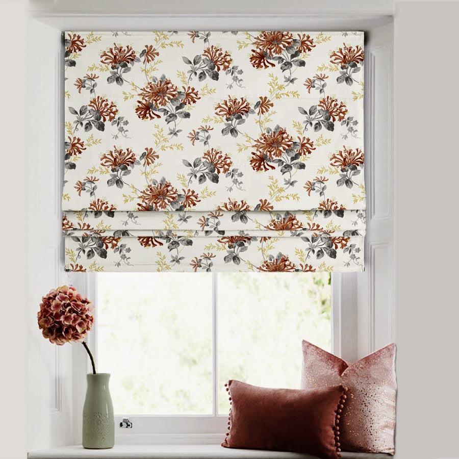 Feral Florals Floral Maroon Satin Roman Blind (DS206F)