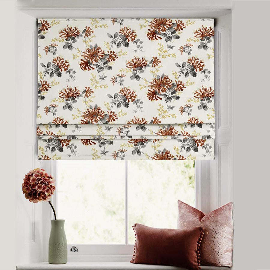 Feral Florals Floral Maroon Satin Roman Blind (DS206F)