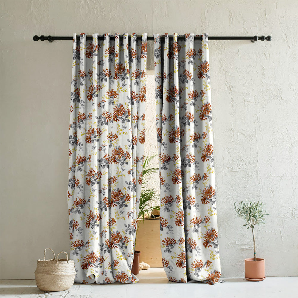 Feral Florals Floral Maroon Heavy Satin Room Darkening Curtains Set Of 2 - (DS206F)