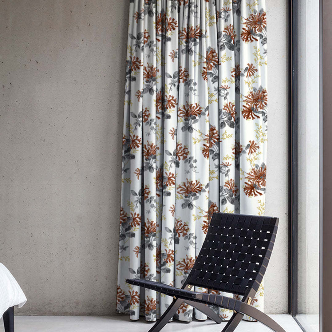 Feral Florals Floral Maroon Heavy Satin Room Darkening Curtains Set Of 2 - (DS206F)