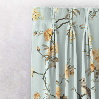 Blossoming Wings Floral Pastel Yellow Heavy Satin Room Darkening Curtains Set Of 2 - (DS207E)