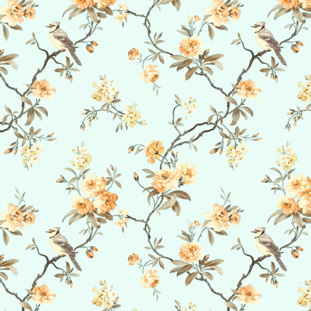 Blossoming Wings Floral Pastel Yellow Heavy Satin Room Darkening Curtains Set Of 2 - (DS207E)