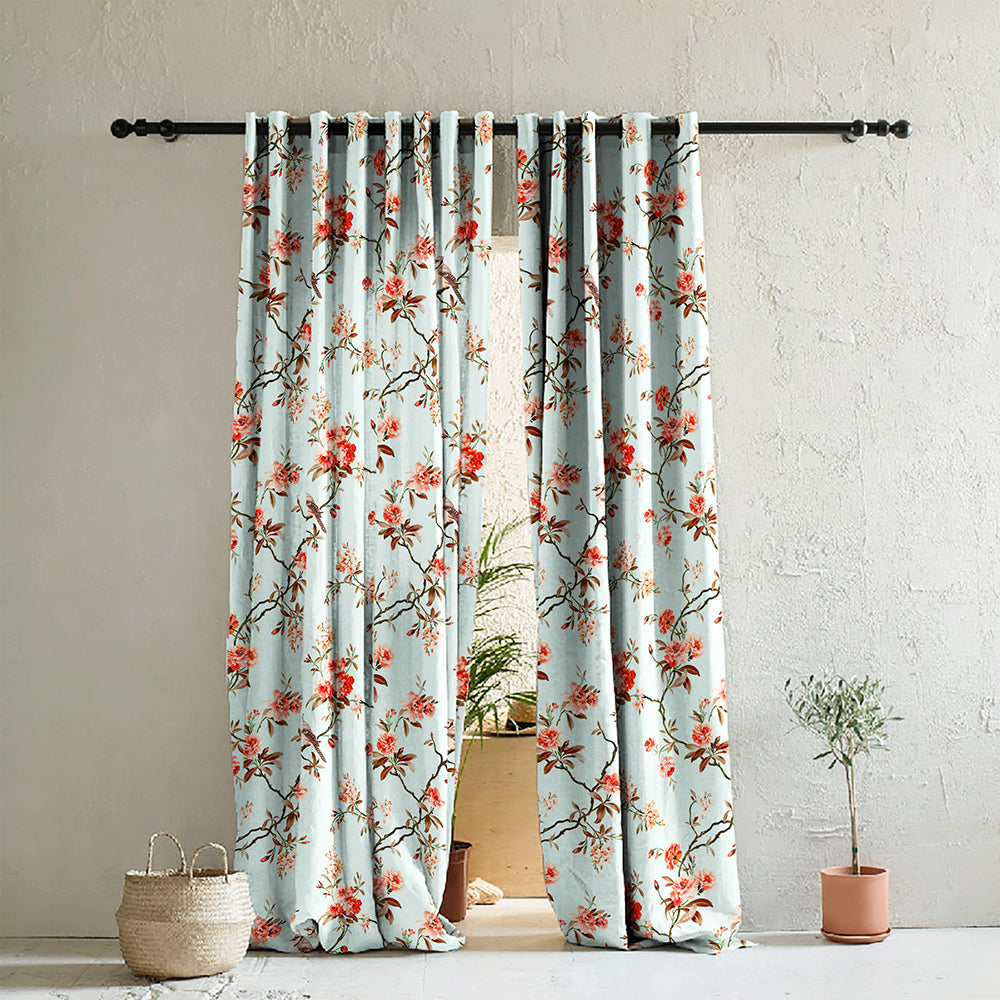 Elegant Floral Print Room Darkening Curtains Set of 2  DS207F