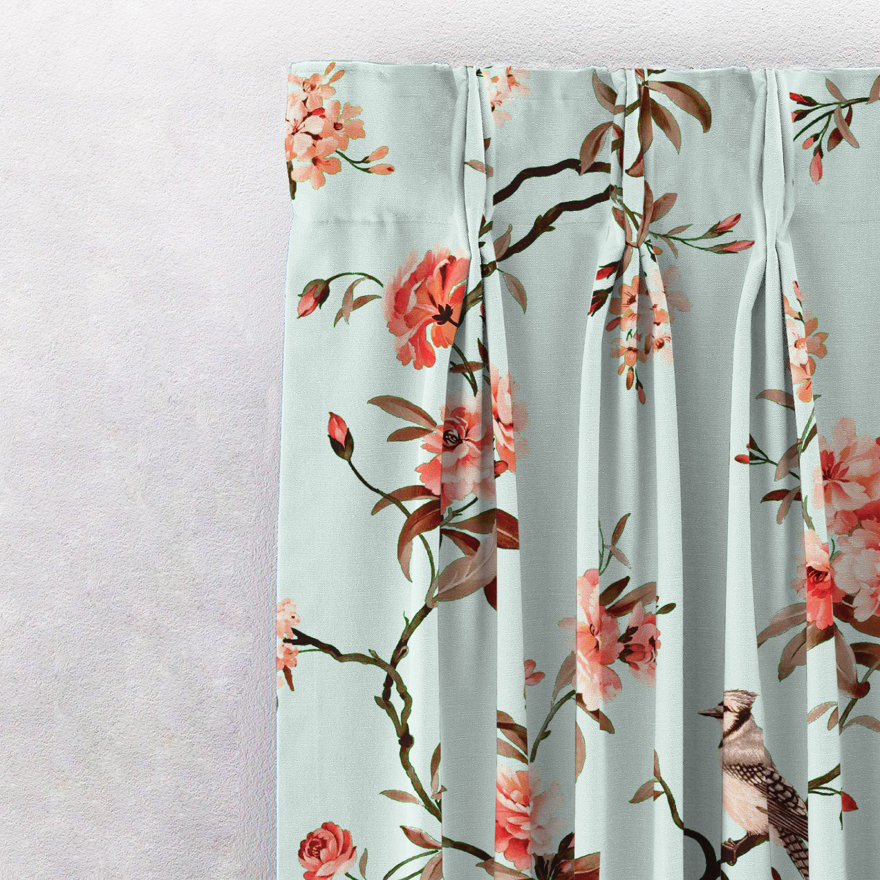 Blossoming Wings Floral Ruby Red Heavy Satin Blackout Curtains Set Of 2 - (DS207F)
