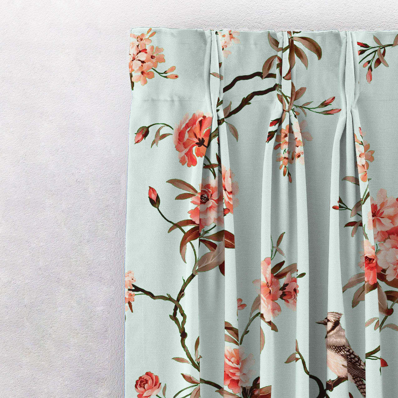 Blossoming Wings Floral Ruby Red Heavy Satin Blackout Curtains Set Of 2 - (DS207F)