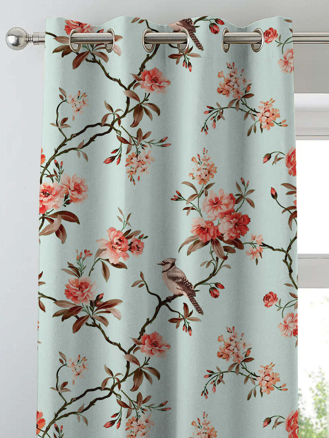 Blossoming Wings Floral Ruby Red Heavy Satin Blackout Curtains Set Of 2 - (DS207F)