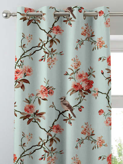 Blossoming Wings Floral Ruby Red Heavy Satin Blackout Curtains Set Of 2 - (DS207F)