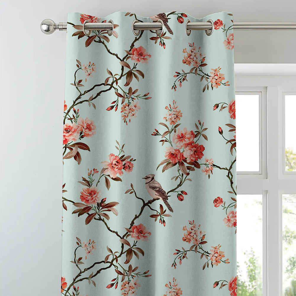 Elegant Floral Print Room Darkening Curtains Set of 2  DS207F