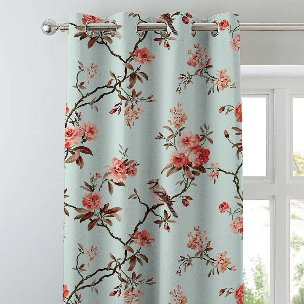 Elegant Floral Print Room Darkening Curtains Set of 2 DS207F