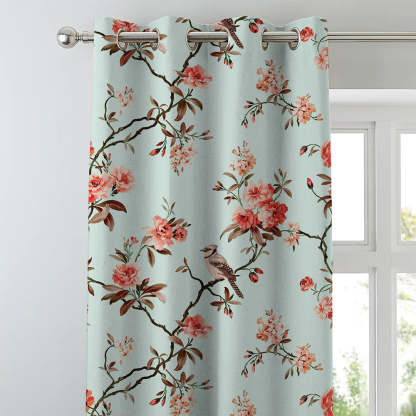 Elegant Floral Print Room Darkening Curtains Set of 2  DS207F