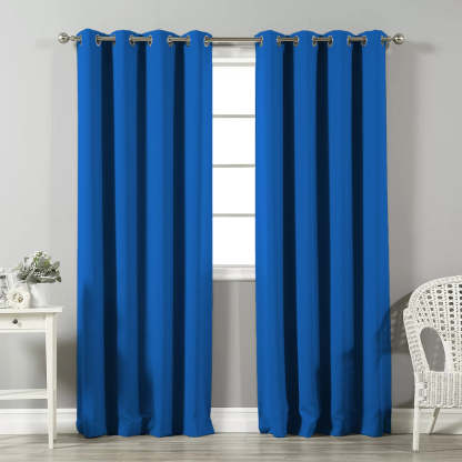 Jacquard Room Darkening Curtains in Sapphire Blue Set Of 2 - (P210)