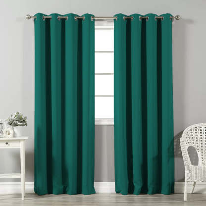 Jacquard Room Darkening Curtains in Castleton Green Set Of 2 - (P212)