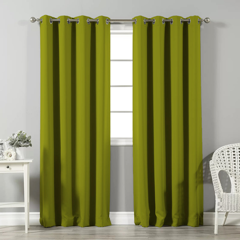 Jacquard Room Darkening Curtains in Olive Set Of 2 - (P214)