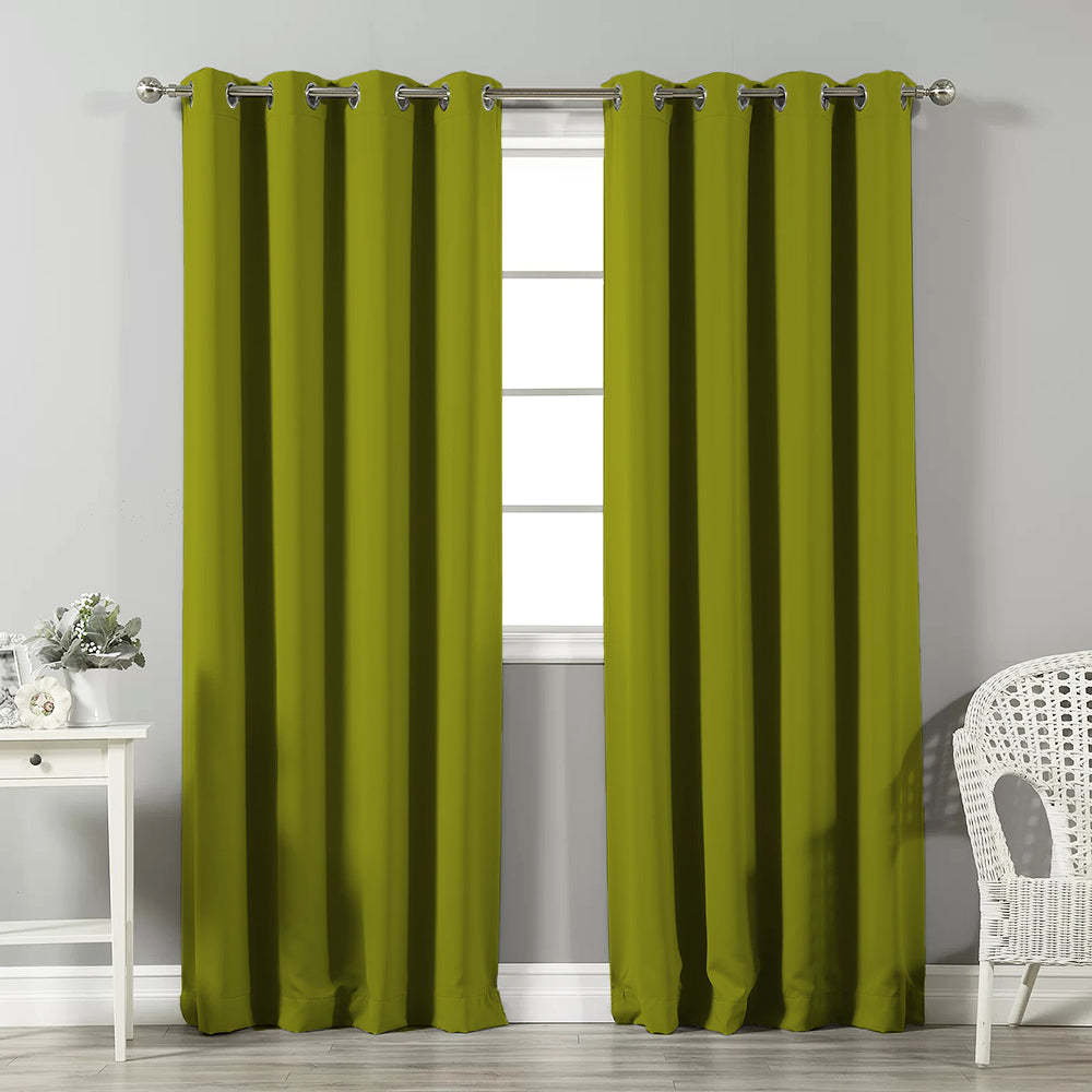 Jacquard Room Darkening Curtains in Olive Set Of 2 - (P214)