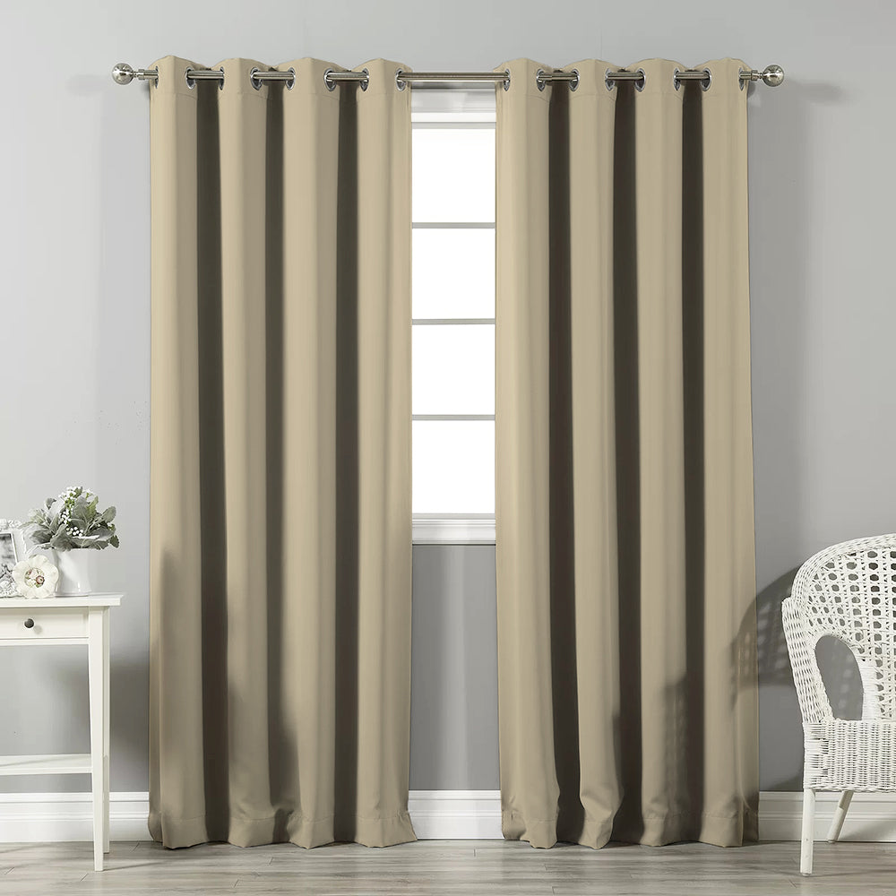Jacquard Room Darkening Curtains in Fawn Beige Set Of 2 - (P217)