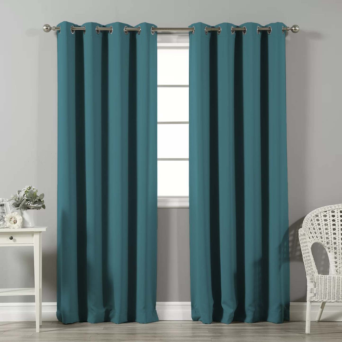 Jacquard Room Darkening Curtains in Pine Blue Set Of 2 - (P21)