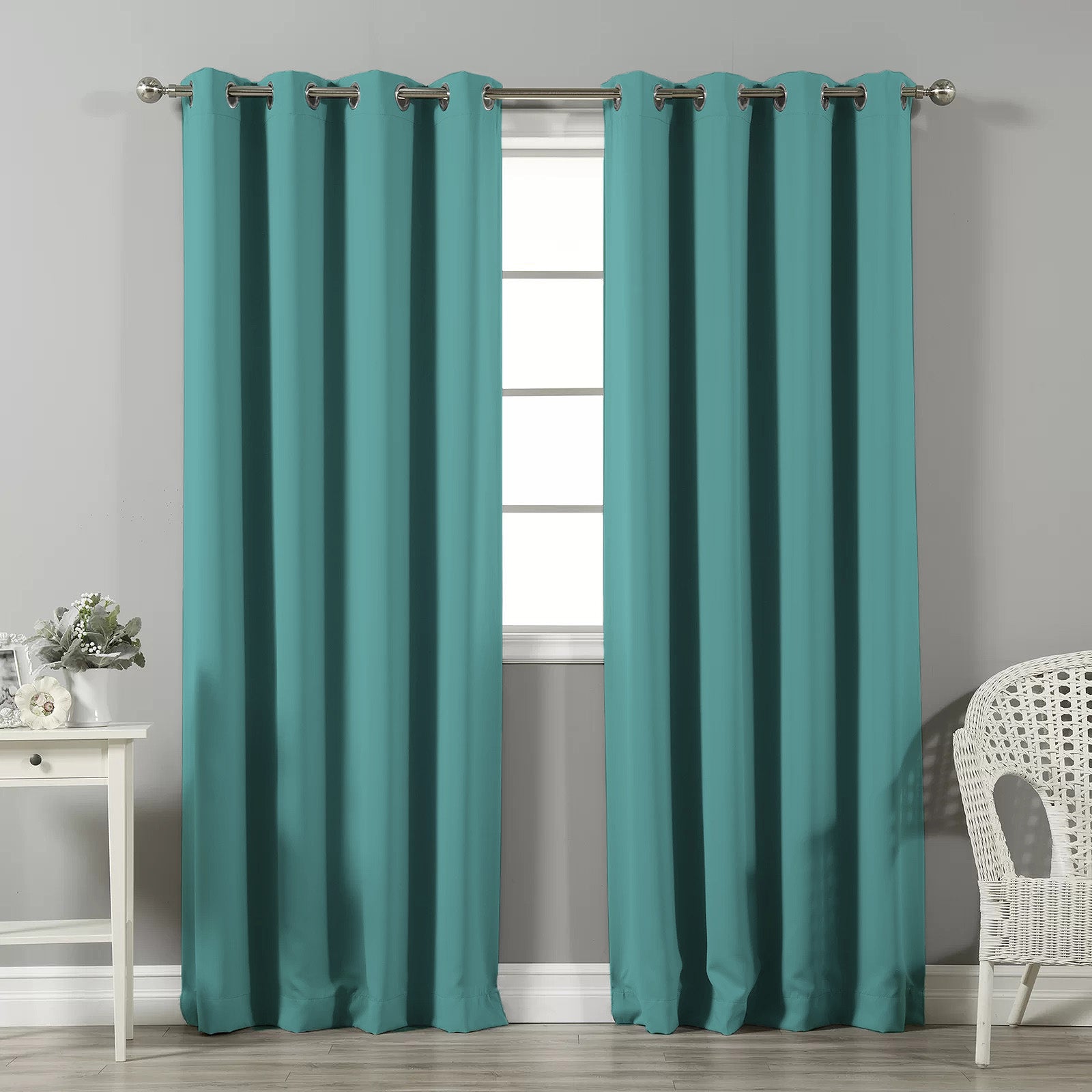 Jacquard Room Darkening Curtains in Turkish Blue Set Of 2 - (P22)