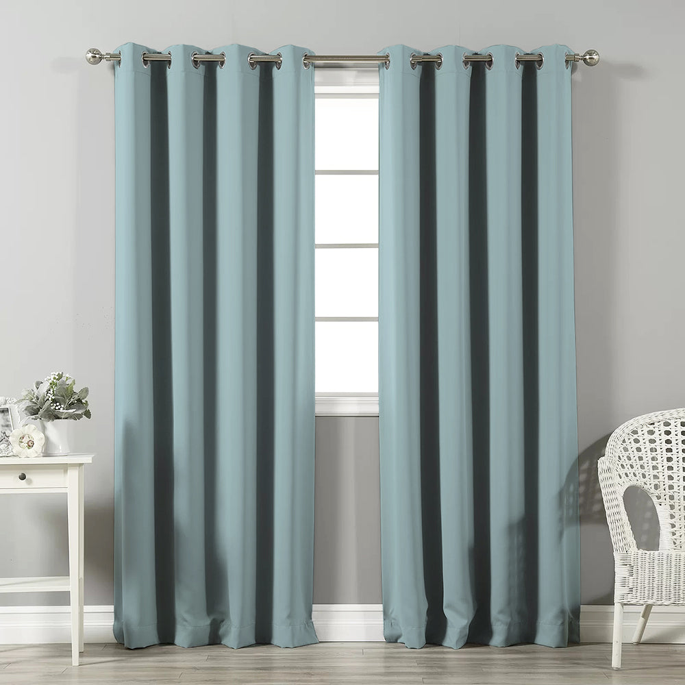 Jacquard Room Darkening Curtains in Oval Roon Blue Set Of 2 - (P221)